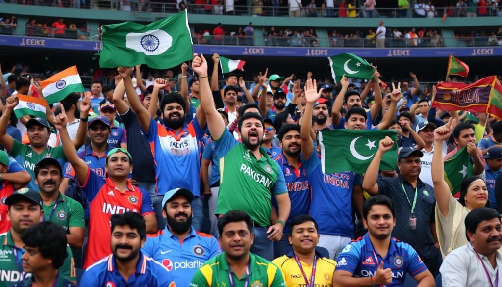 Cricket fans celebrating during Asia Cup match